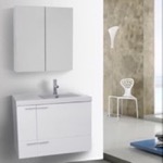 ACF ANS1251 White Bathroom Vanity, Modern, Wall Mounted, 31 Inch